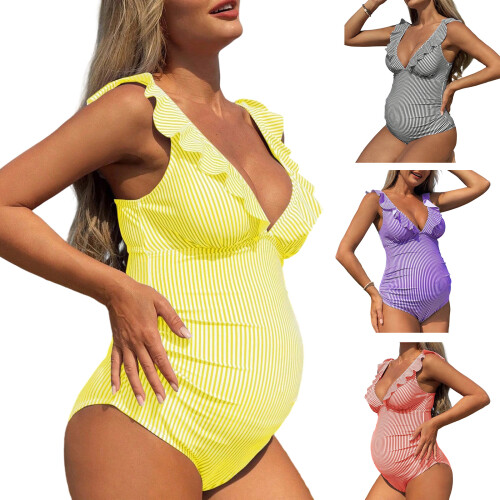 Soft Maternity Swimsuit Secure Fit Bikini Clothes-Lavender L 2