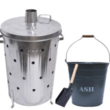 (90L Inci   Grey Ash Bucket & Shovel) 90L Galvanised Metal Garden Bin with Shovel – Extra Large Outdoor Waste Container