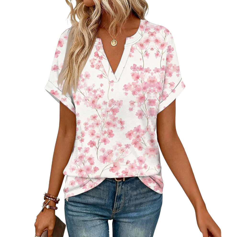 White Women's Short Sleeve V-Neck Blouses, Work Blouses,- Xxl