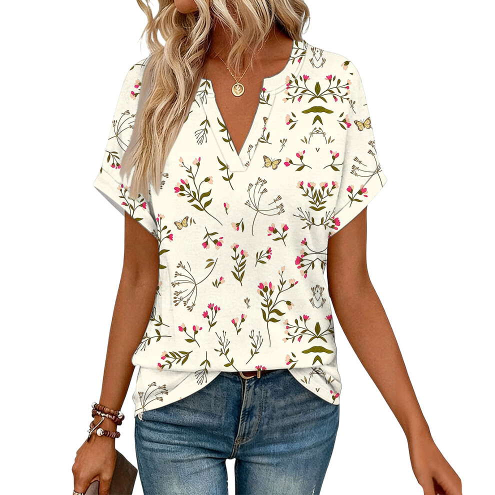 Women's Short Sleeve V-Neck  Blouses, Work Blouses,-Multi XXL