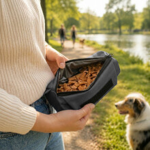 belviona Hundefutterbeutel, wasserfester Futterdummy für Apportiertraining mit Wurfhilfe & Karabiner, robust & sicher, grau