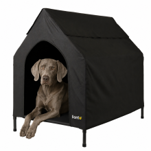 lionto Hundeliege mit Dach, wetterfester Hundeliegeplatz für drinnen & draußen, atmungsaktiv & pflegeleicht, 130x85x113 cm, schwarz