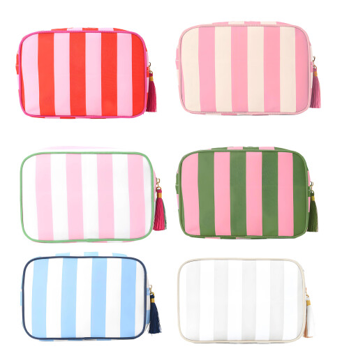 Stylish Striped Makeup Case Water Resistant Bathroom-Pink 1