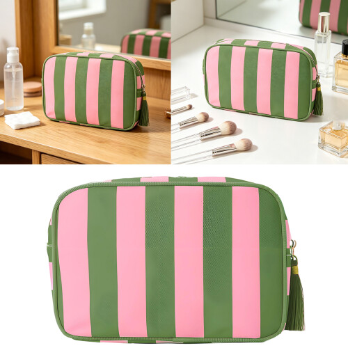 Stylish Striped Makeup Case Water Resistant Bathroom-Pink 2
