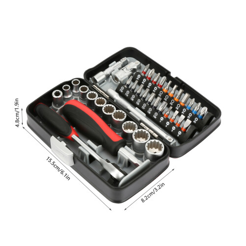 38 Piece Mini Ratchet Tool Kit Silver Red