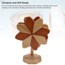 Wooden Trivet Set with Stand 5 Pack