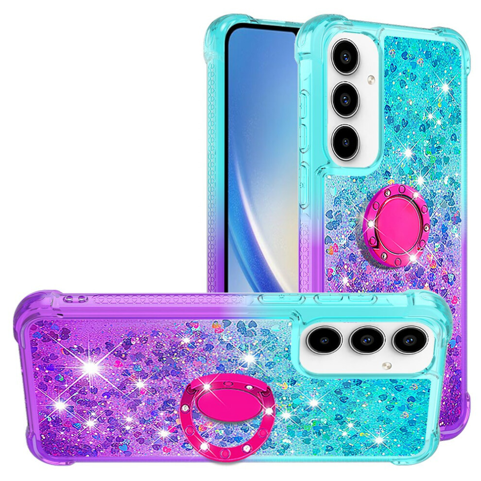 (+Purple) For Samsung Galaxy A37 5G Tpu Case With Kickstand Gradiant Quicksand Shockproof Cover Sky Blue/Purple 6914294417823