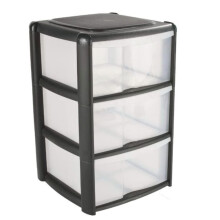 3 Drawer Plastic Storage Tower Unit, Black & Clear - Tontarelli
