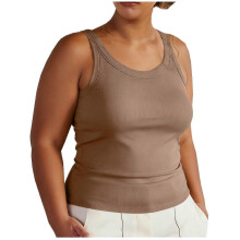Plus Size Tank Top with Built in Bra for Women, Ribbed Padded Cami - Soft Stretch Slim Fit Scoop Neck Top, Khaki,Size 2XL