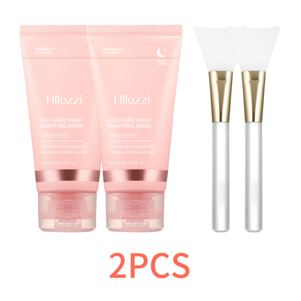 (Collagen Mask 2pcs) Collagen Overnight Wrap Mask with Jelly Brush Deep Hydrating Moisturizing Night Treatment Mask for All Skin Types