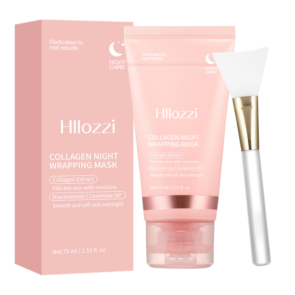 (Collagen Mask 1pcs) Collagen Overnight Wrap Mask with Jelly Brush Deep Hydrating Moisturizing Night Treatment Mask for All Skin Types