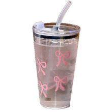 450ml  Plastic Cup Transparent Cup with Straw and Lid Milk Coffee Beverage Cup Home Travel Drinking Cup