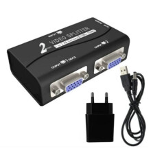2 VGA Splitter 1 to 2 1 Pc to 2 Monitor VGA SVGA Video LCD Screen Splitter Box Adapter with Power Cable 250MHz(EU)