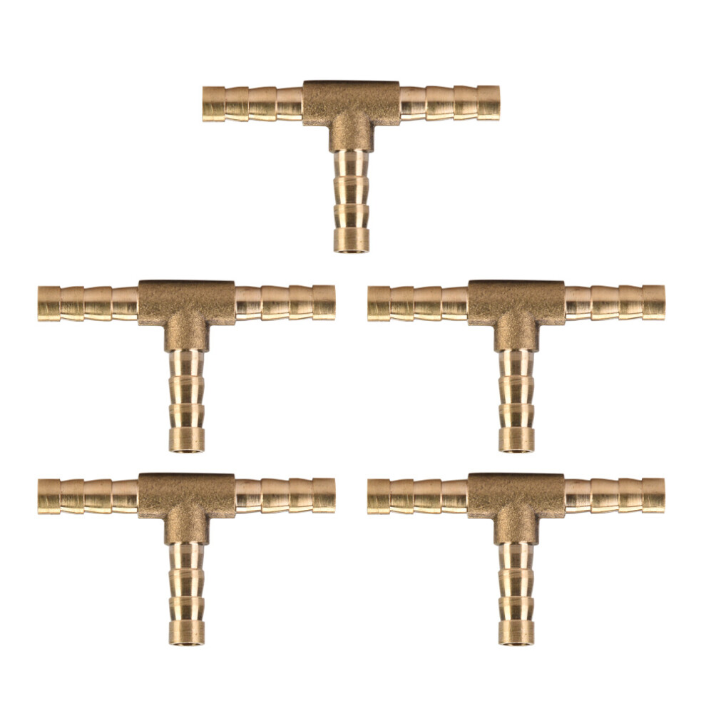 Brass T 3-Way Hose Joiner 5pcs 6mm Barbed