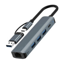 USB-C-Hub USB-C-Multiport-Adapter Typ C 3.1 USB 3.0 Datenübertragung Gigabit-Ethernet RJ45 1000-Mbit/S-Splitter