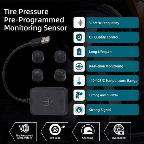 USB för Android TPMS Däcktrycksövervakningssystem Display Externa Larmsystemsensorer för Bilnavigationsradio 2