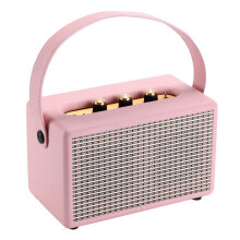 Professionell Bärbar Trådlös Vintage -Högtalare USB-Kortläsare Trä PU Utomhusmusikspelare för Hemmet Rosa