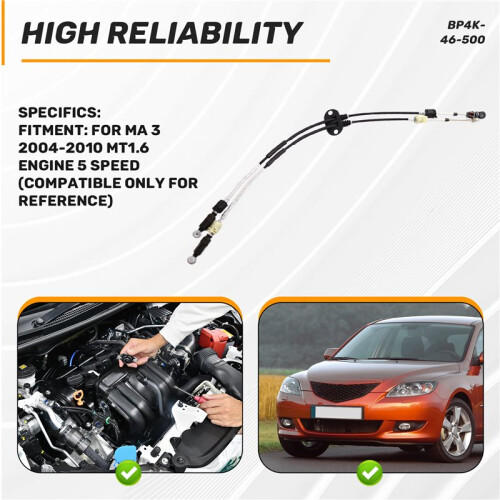 Car Accessories BP4K-46-500 Gear Box Control Cable for  3 2004-2010 MT1.6 Engine 5 Speed 2