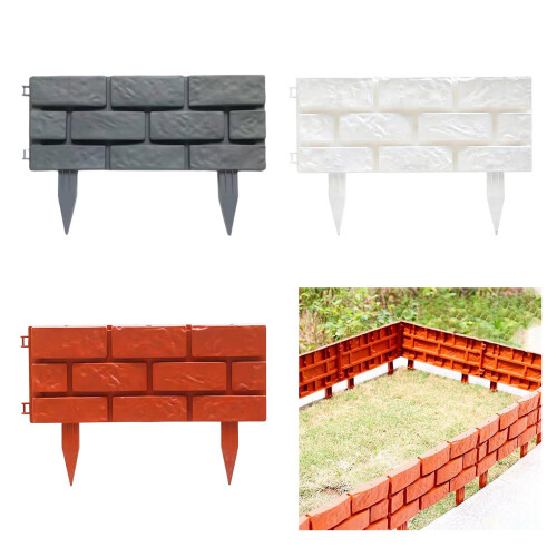4 Stück Kunststoff-Gartenzaun in Steinoptik, Randplatten,-Weiß 2