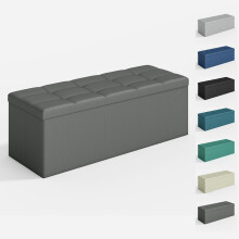 Foldable Storage Ottoman Bench with Lid, Extra Large Storage Chest Footstool Space Saving Seating & Storage Solution, 110 × 38 × 38 cm DARK GREY