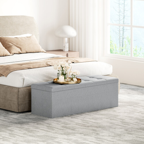 MCC Foldable Storage Ottoman Bench with Lid, Extra Large Storage Chest Footstool Space Saving Seating & Storage Solution, 110 × 38 × 38 cm LIGHT GREY 1