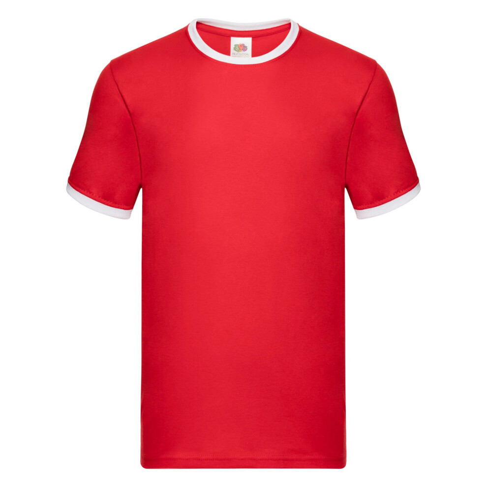 Fruit Of The Loom (S, /White) Mens Ringer Contrast T-Shirt Red