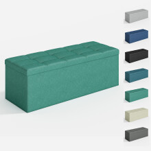 Foldable Storage Ottoman Bench with Lid, Extra Large Storage Chest Footstool Space Saving Seating & Storage Solution, 110 × 38 × 38 cm, GREEN
