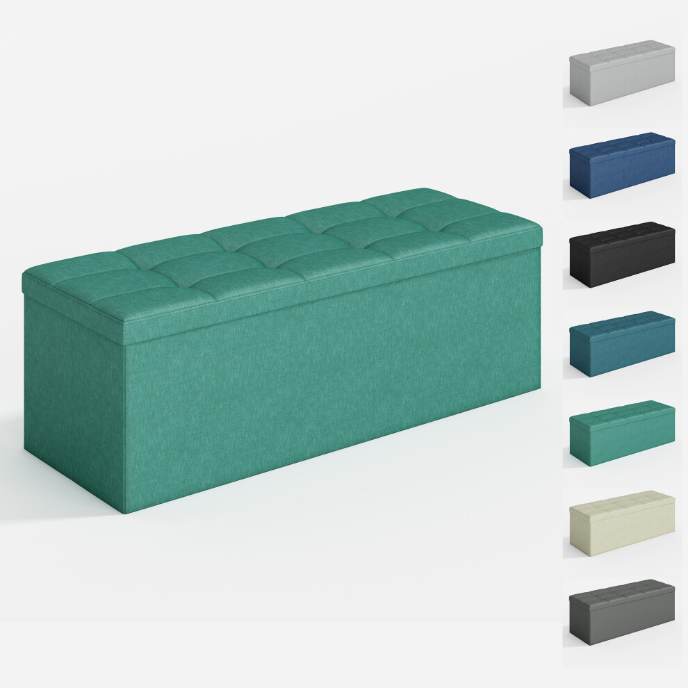 Mcc Foldable Storage Ottoman Bench With Lid, Extra Large Storage Chest Footstool Space Saving Seating & Storage Solution, 110 × 38 × 38 Cm, Green