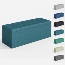 Foldable Storage Ottoman Bench with Lid, Extra Large Storage Chest Footstool Space Saving Seating & Storage Solution, 110 × 38 × 38 cm, TEAL