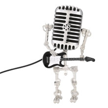 Mikrofonroboter, Tischlampe im Retro-Stil mit Mikrofonroboter, Nachtlicht mit Gitarrenhalterung, Vintage-Mikrofonroboter-Schreibtischlampe in Schwarz