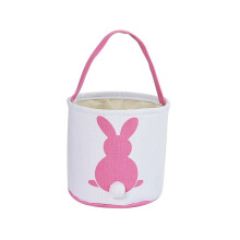 Easter Bunny Basket Buckets, Cute Personalized Canvas Cotton Tote Bags Basket for Easter Party Gift -White