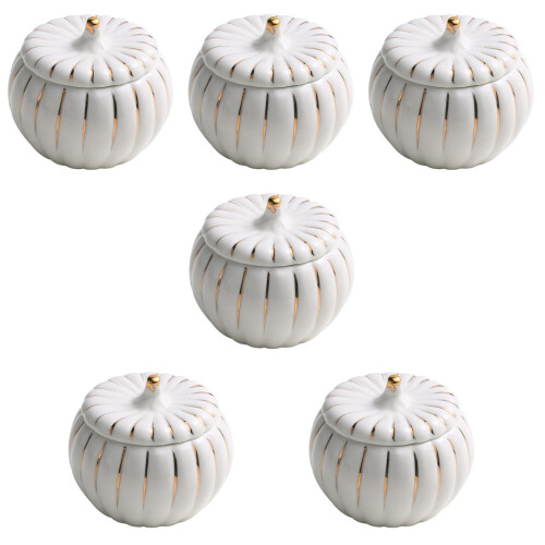 6Pcs White Porcelain Steamed Egg Bowl with Lid Easy Clean Kitchenware