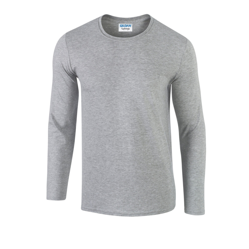 Gildan (L, Sports ) Unisex Adult Softstyle Polycotton Long-Sleeved T-Shirt Grey