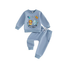 (12-18 Months, Blue) Baby Boys Birthday Outfits Adorable Cartoon Animal Letter Print Long Sleeve Sweatshirt and Elastic Waist Pants Set