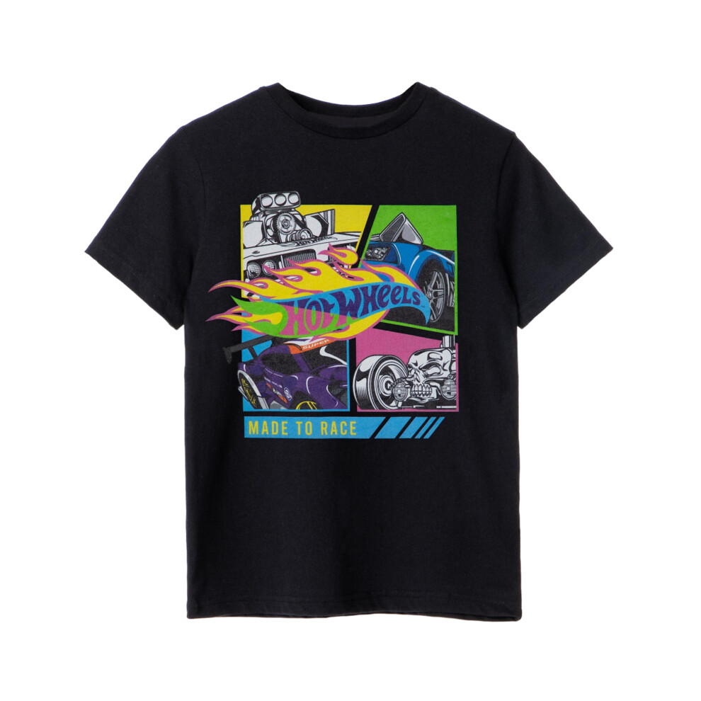 Hot Wheels (9-10 Years, ) Boys Made To Race Neon T-Shirt Black