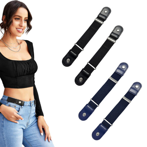 2er-Pack dehnbare Taillengürtel, No-Punch-Design,-Schwarz 2