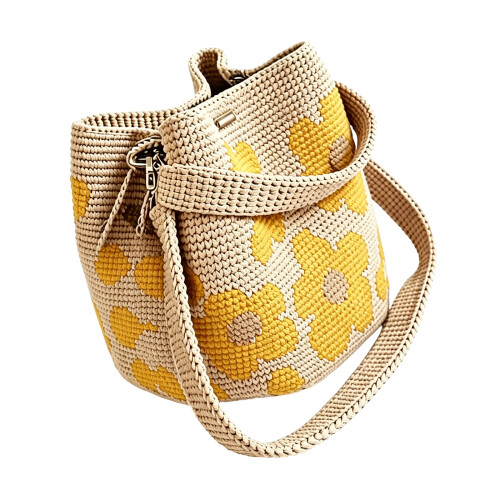 Élégant sac à main à fleurs en Crochet avec compartiments-Jaune