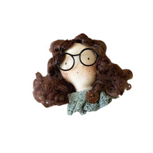 Playful Anime Style Cloth Badge For School Uniforms-brown hair