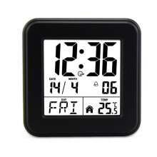 Perpetual Calendar Alarm Clock,Bedside Voice-Activated Clock with Backlight,Clock for the Elderly with Temperature Black