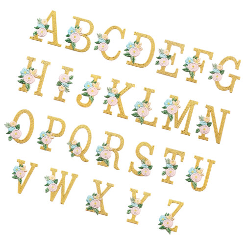 Patchs brodés de lettres de fleurs, 26 pièces, à repasser sur