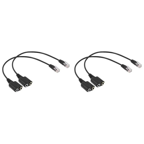 4X Headset Adapter RJ9 Plug Dual 3.5 mm Audio Socket Socket to Plug RJ9 Plug Adapter Converter Cable for Telephone