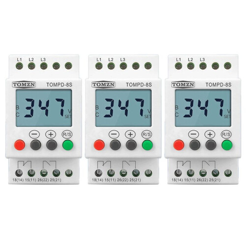 3X 3 Phase Din Rail Adjustable Under over Voltage Protector Voltage Monitoring Sequence Protection Relay