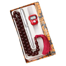 Crystal Tasbih Prayer Beads Set 3pcs Islamic Gift 33 Beads Muslim Rosary for Meditation & Compliant Red