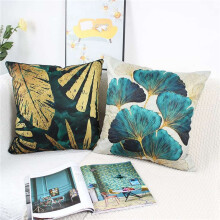 Pacote de Capas de Almofadas Quadradas com 8 Folhas Verdes e Douradas Almofadas de Linho para Sofá 45cm x 45cm