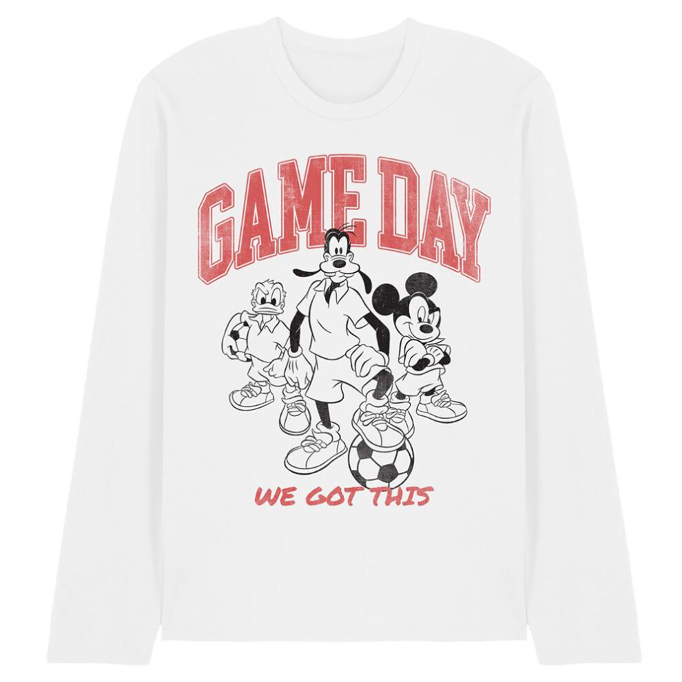 Disney (Xxl, White) Unisex Adult Game Day Mickey Mouse & Friends Long-Sleeved T-Shirt