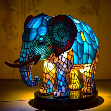 Lámpara de mesa de resina con elefante coloreado, luz nocturna de escritorio en relieve 3D