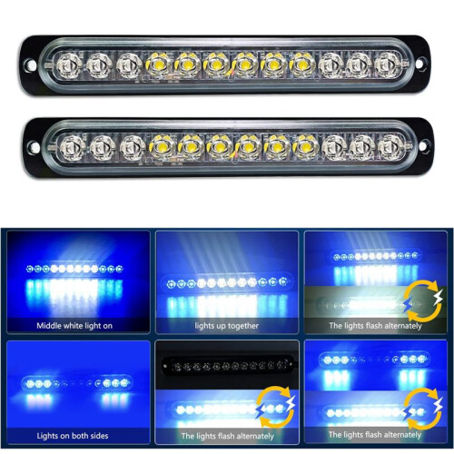 12LED Safety Emergency Flashing Lights, 12V-24V Strobe Warning Light, Breakdown Beacon LED Light Bar ,+White 1