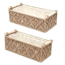 Panier de Rangement en Macramé, Paniers DéCoratifs Boho pour Organiser, Panier DéCoratif Tissé pour Comptoir, Panier à Papier Toilette B