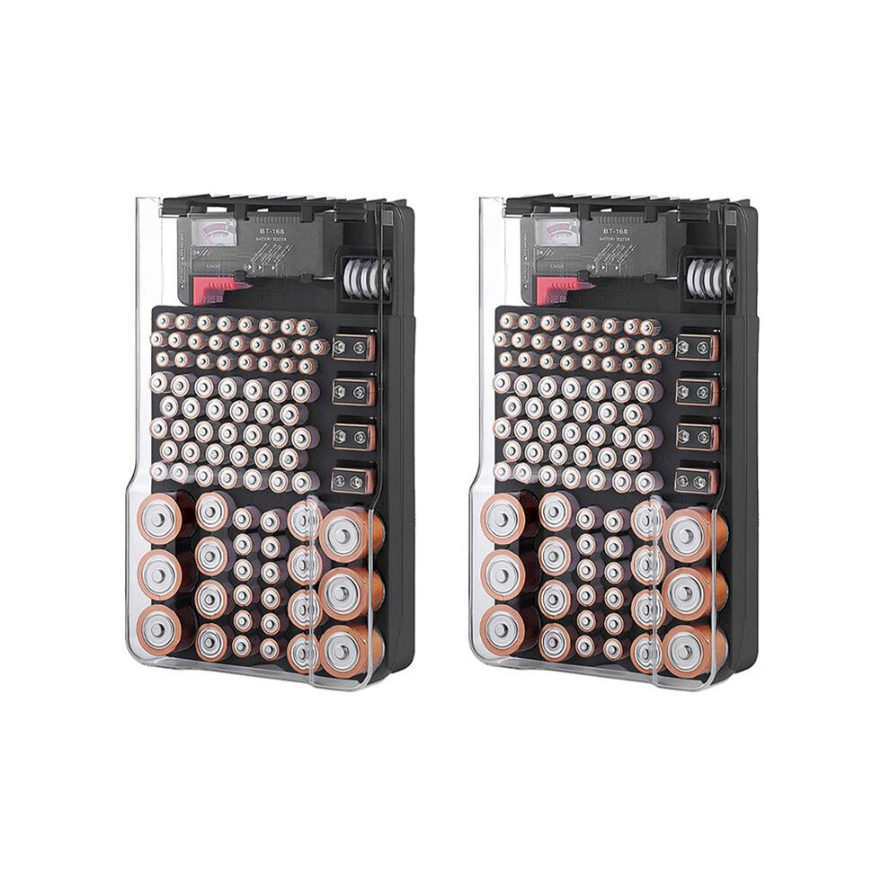 2X The Battery Storage Case,Organizer With Hinged Clear Cover, With Battery Tester, Holds 93 Batteries Various Sizes 4713630016926