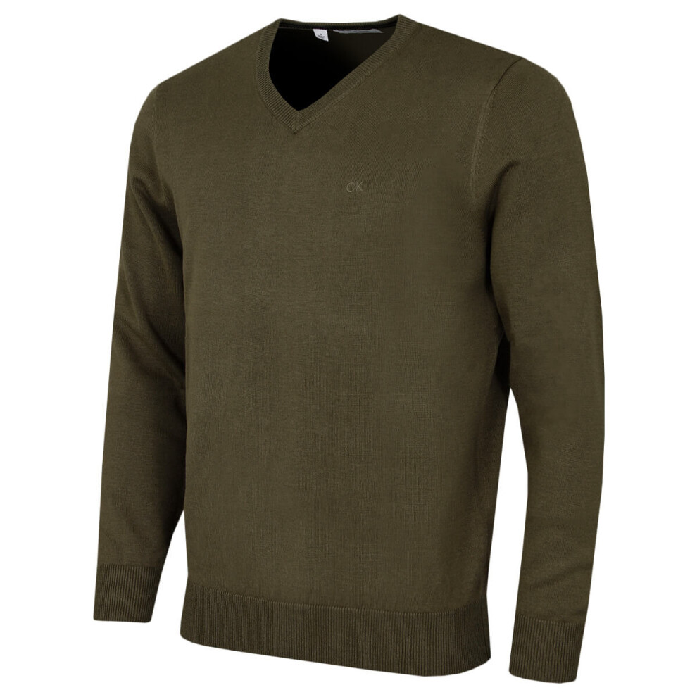 Calvin Klein (Xxxl, Dusty Olive) Mens 2026 V-Neck Soft Cotton Easy Care Golf Sweater